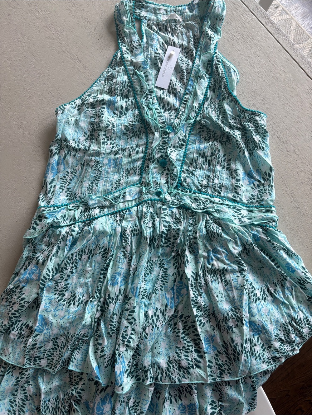 Poupette St. Barth Aqua and Teal Floral Ruffled Camisole